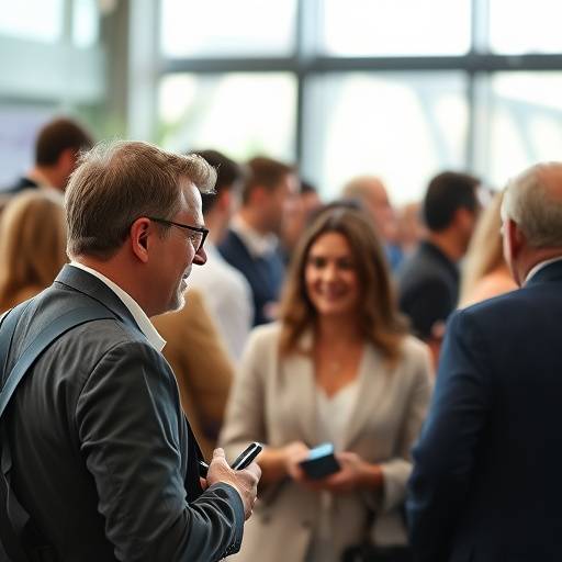 Fotógrafo capturando um momento especial durante um evento corporativo, com participantes interagindo.