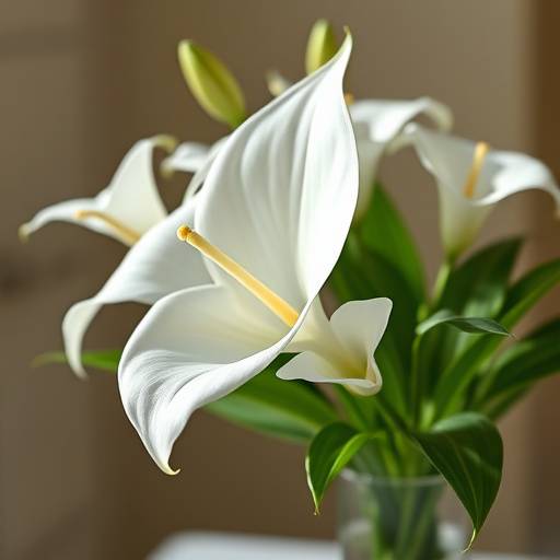 L√≠rio da Paz com flores brancas em um vaso elegante.